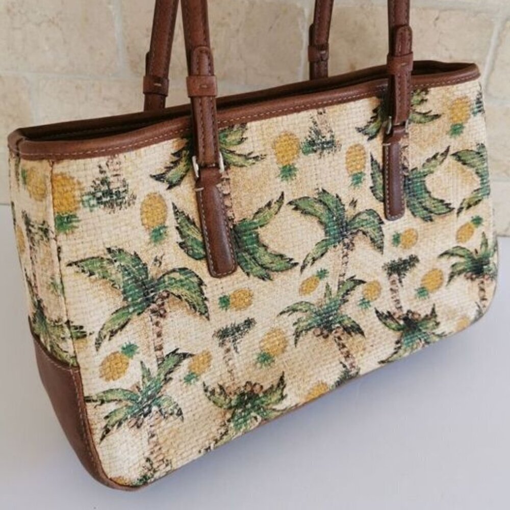 Tropical Woven Purse Liz Claiborne Palm Tree Pineapple Handbag Bag